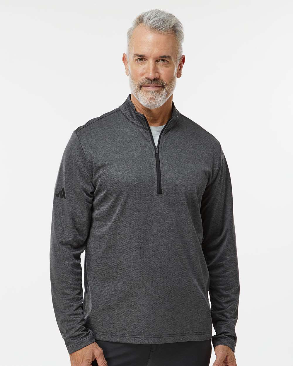 Adidas A593 Men’s Space Dyed Quarter-Zip Pullover — Black Melange