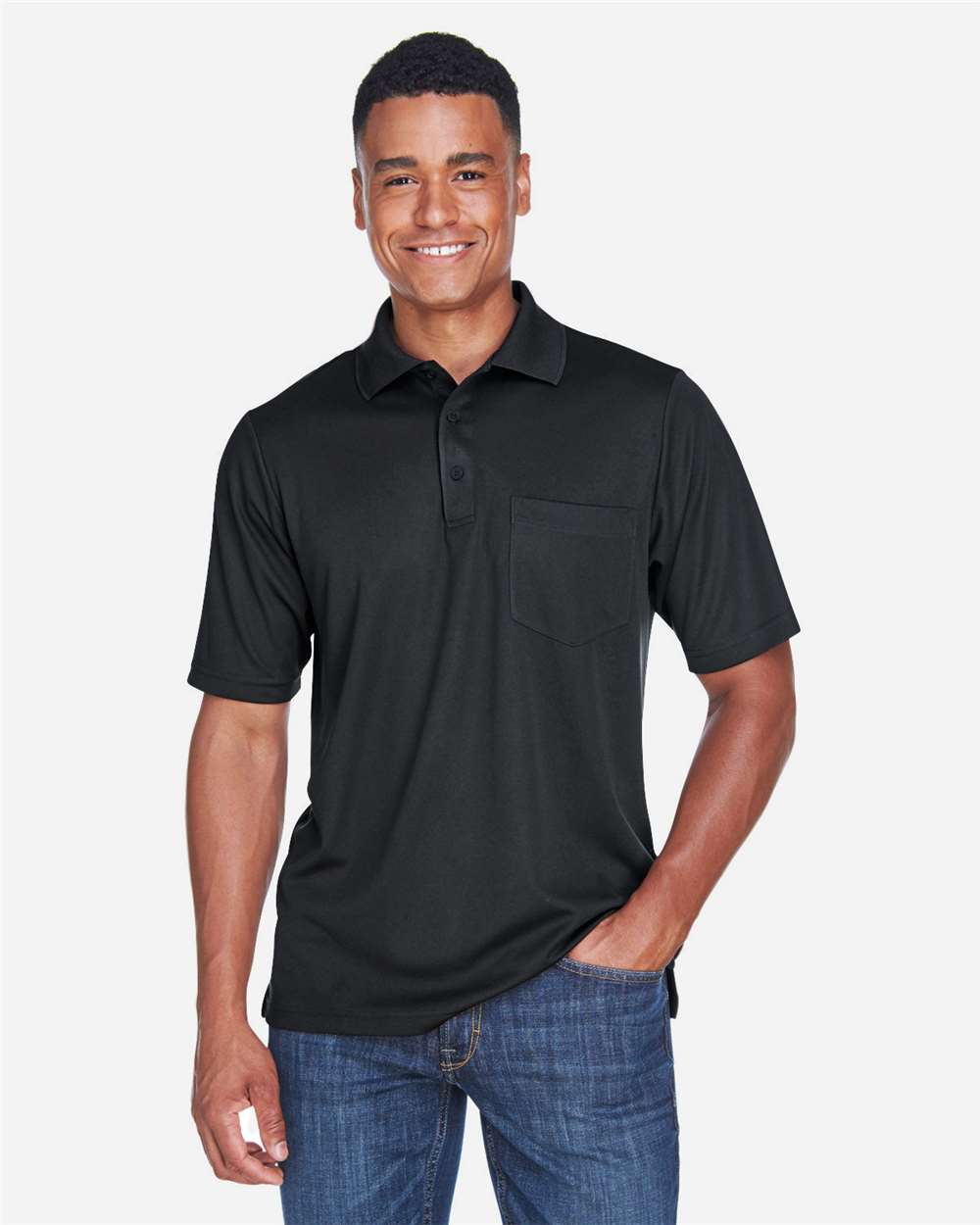 CORE365 88181P Men’s Origin Performance Piqué Polo with Pocket — Black
