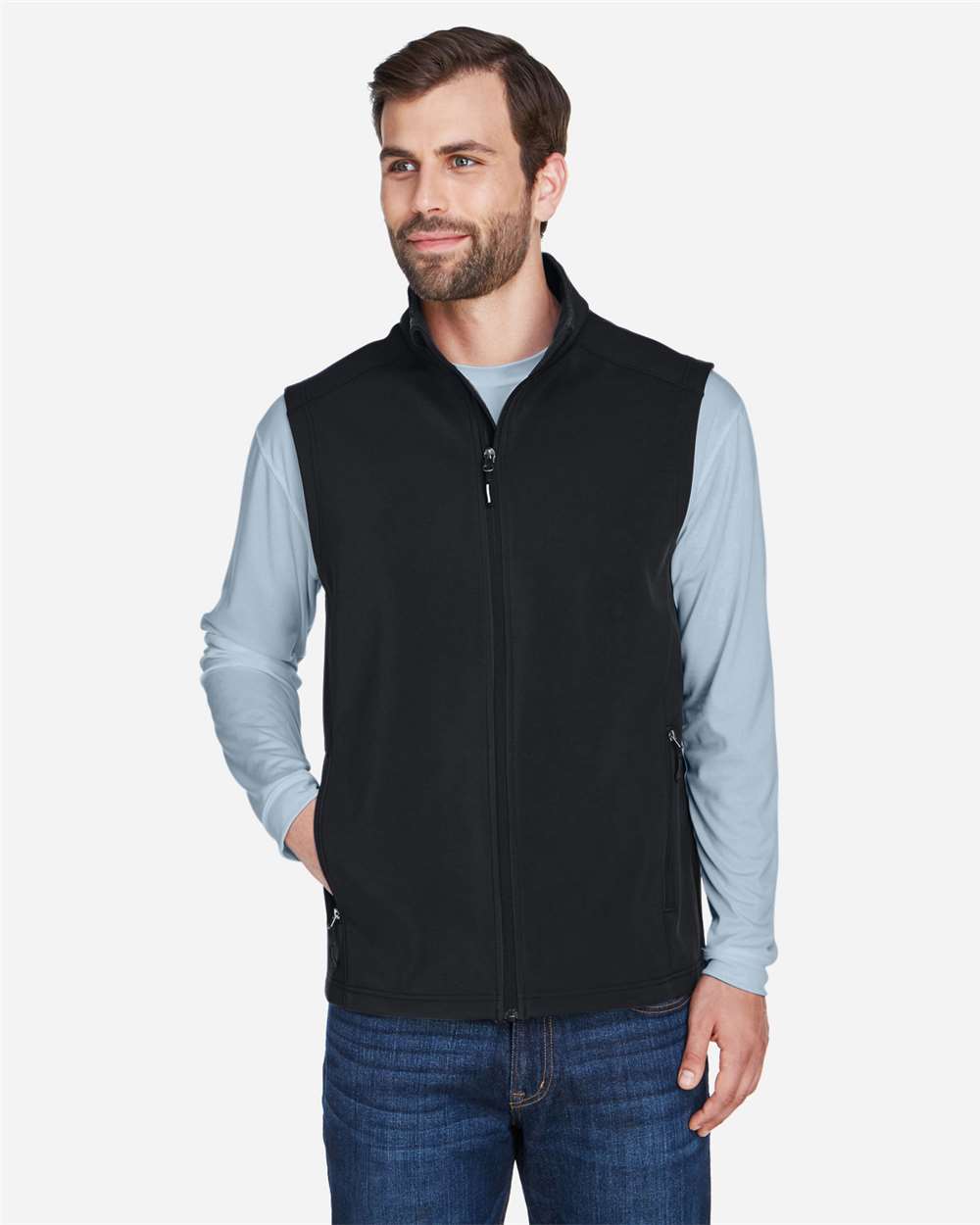 CORE365 CE701 Men’s Cruise Two-Layer Fleece Bonded Soft Shell Vest — Black