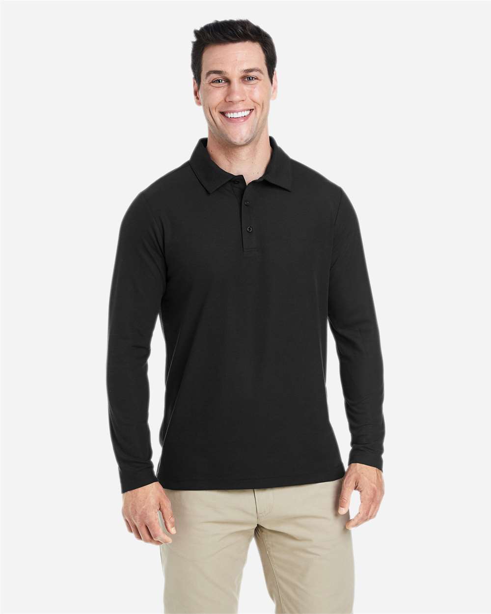 CORE365 CE112L Men’s Fusion ChromaSoft™ Long Sleeve Pique Polo — Black