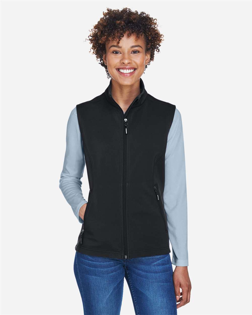 CORE365 CE701W Women’s Cruise Two-Layer Fleece Bonded Soft Shell Vest — Black