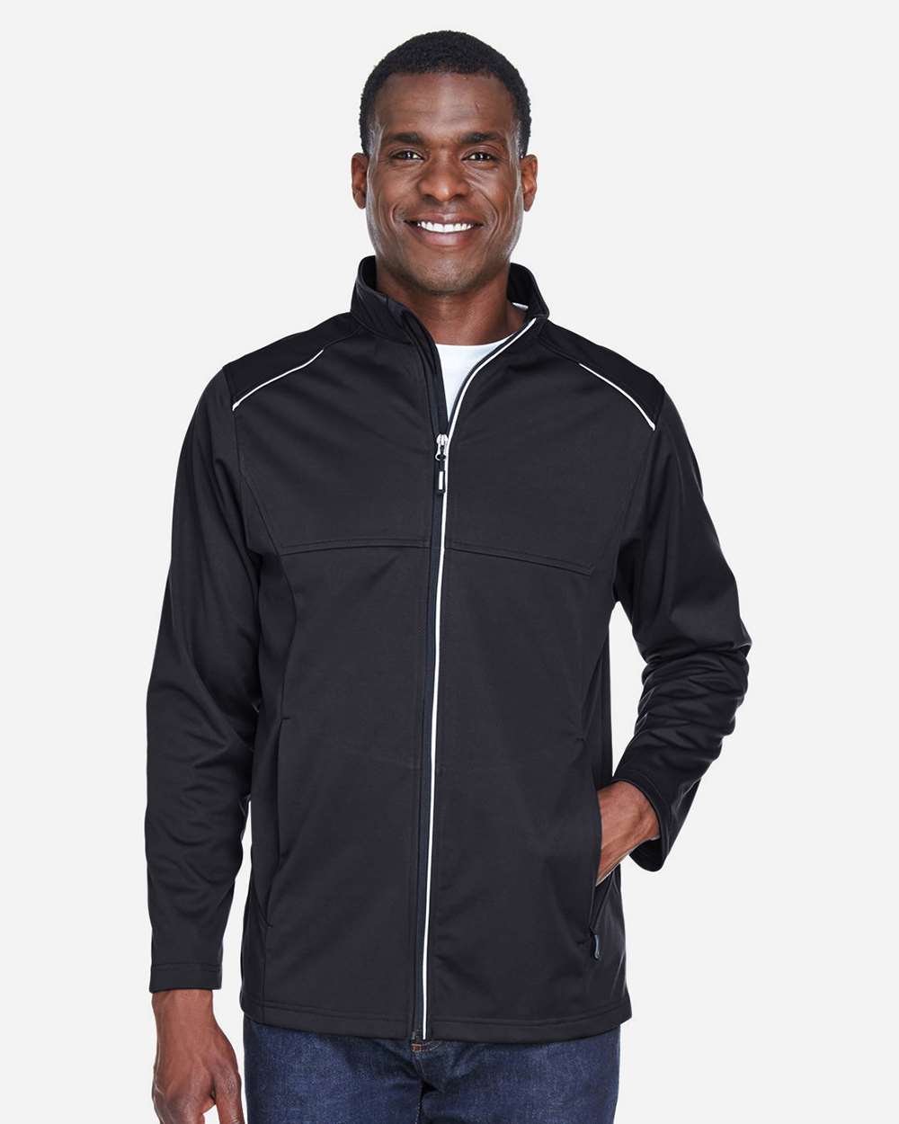 CORE365 CE708T Men’s Tall Techno Lite Three-Layer Knit Tech-Shell — Black