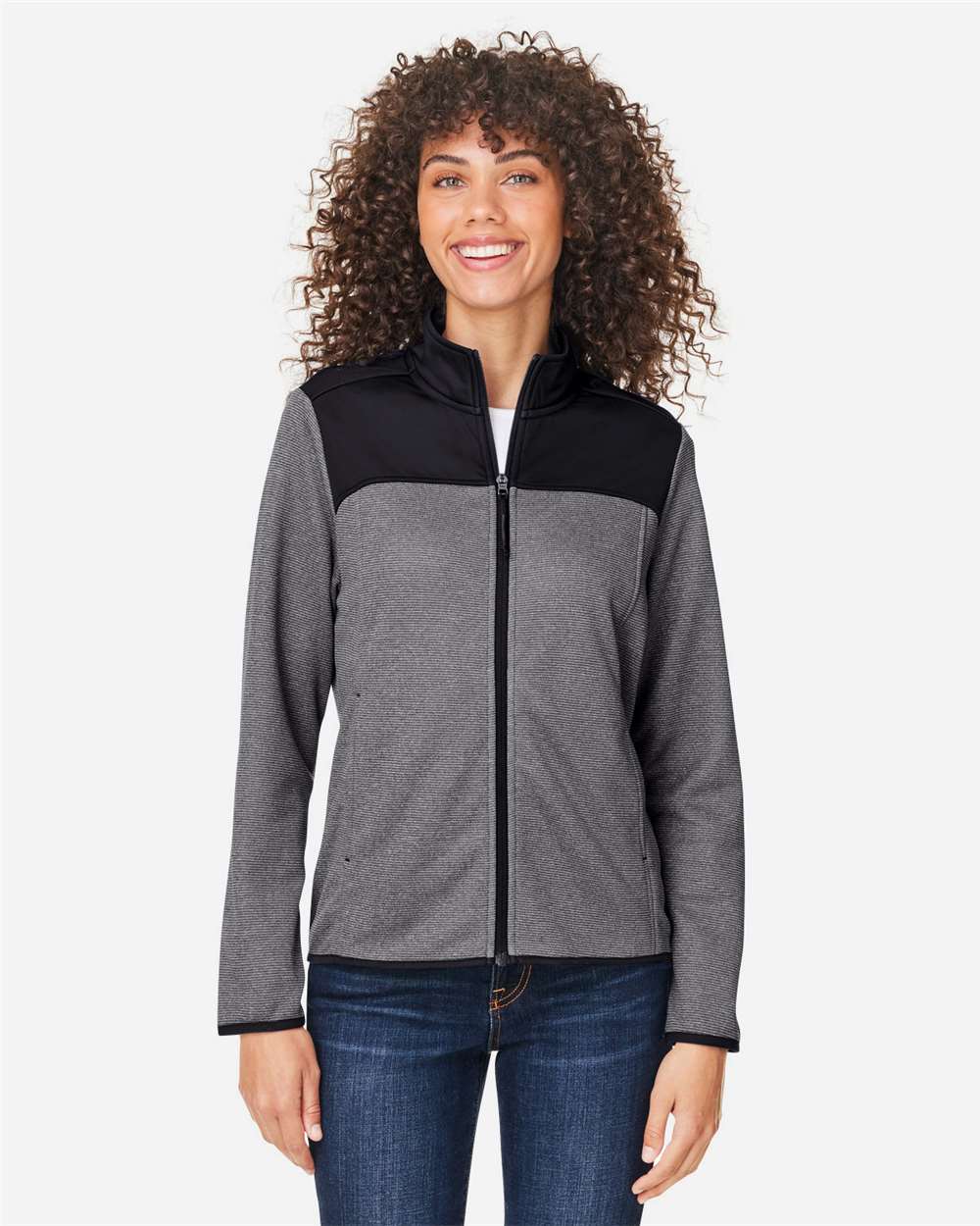 CORE365 CE74W Women’s Venture Heathered Stripe Hybrid Jacket — Black/ White
