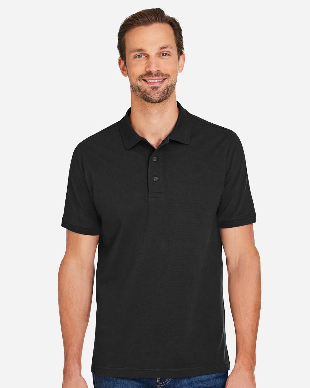 Harriton M205 Men’s Valiant Cotton Snag Protect Polo — Black