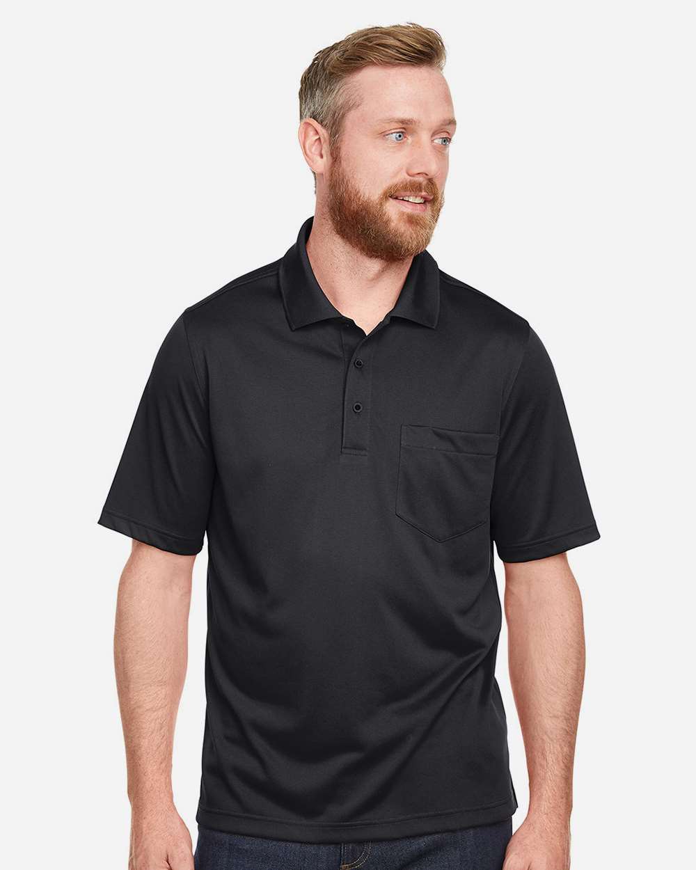 Harriton M348P Men’s Advantage Snag Protection Plus IL Pocket Polo — Black