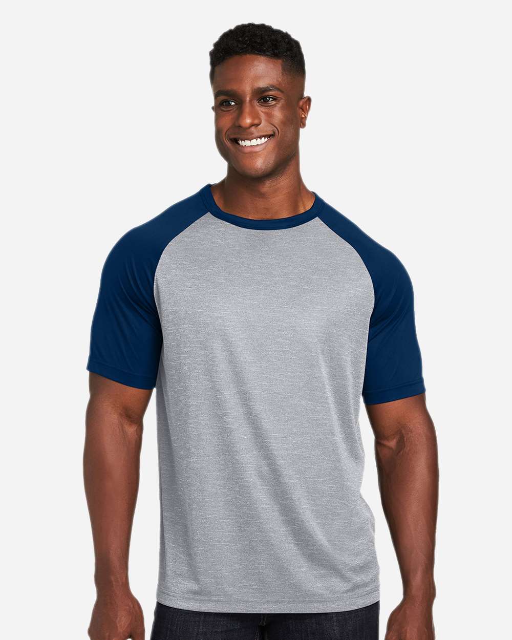Team 365 TT62 Unisex Zone Colorblock Raglan T-Shirt — Athletic Heather/ Sport Dark Navy