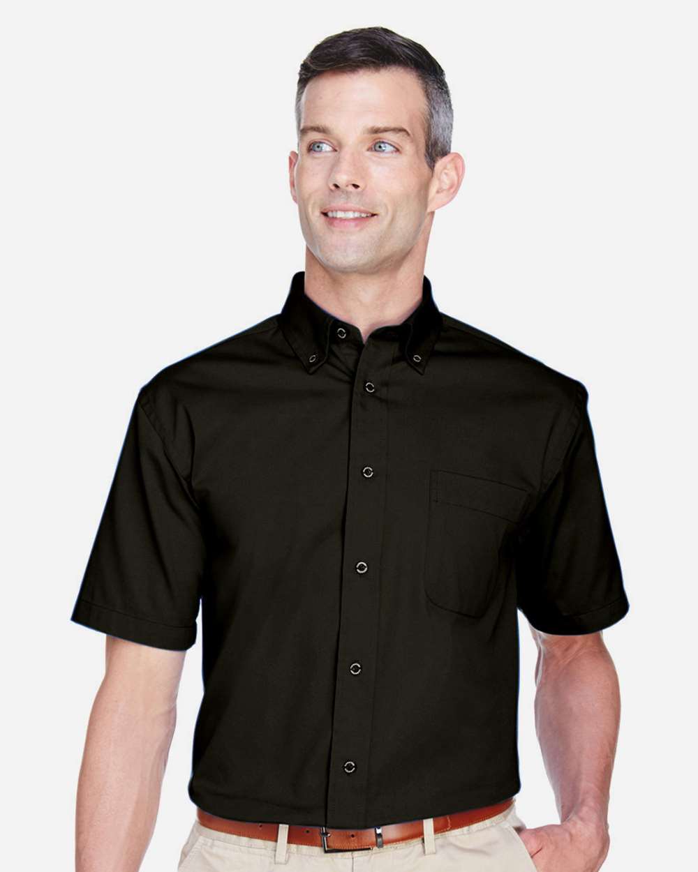 Harriton M500S Men’s Easy Blend™ Twill Dress Shirt with Stain-Release — Black