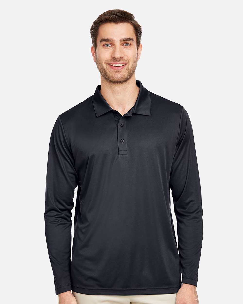 Team 365 TT51L Men’s Zone Performance Long Sleeve Polo — Black
