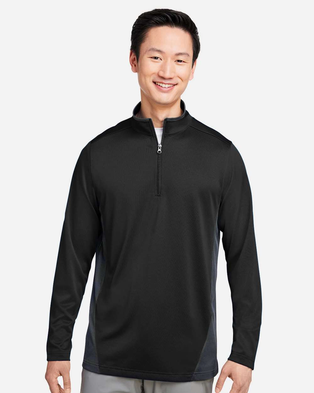 Harriton M786 Men’s Flash Snag Protection Plus IL Colorblock Quarter-Zip Pullover — Black/ Dark Charcoal