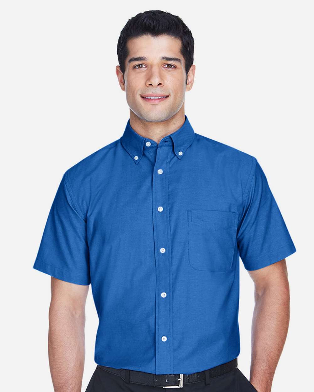 Harriton M600S Men’s Oxford Short Sleeve with Stain-Release — French Blue