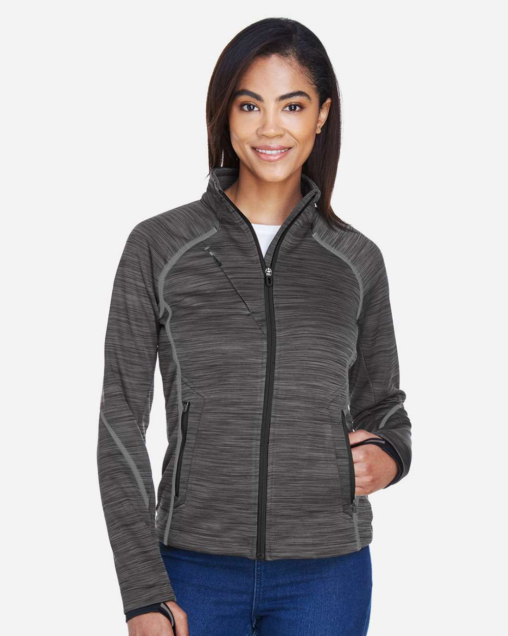 North End 78697 Women’s Flux Mélange Bonded Fleece Jacket — Carbon/ Black