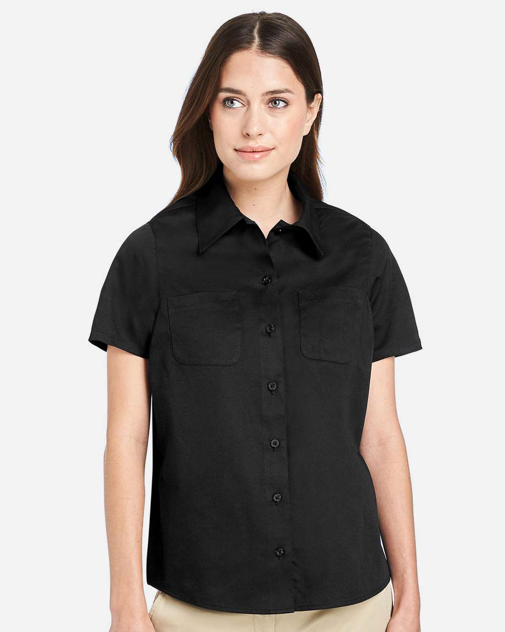Harriton M585W Women’s Advantage IL Short Sleeve Dress Shirt — Black