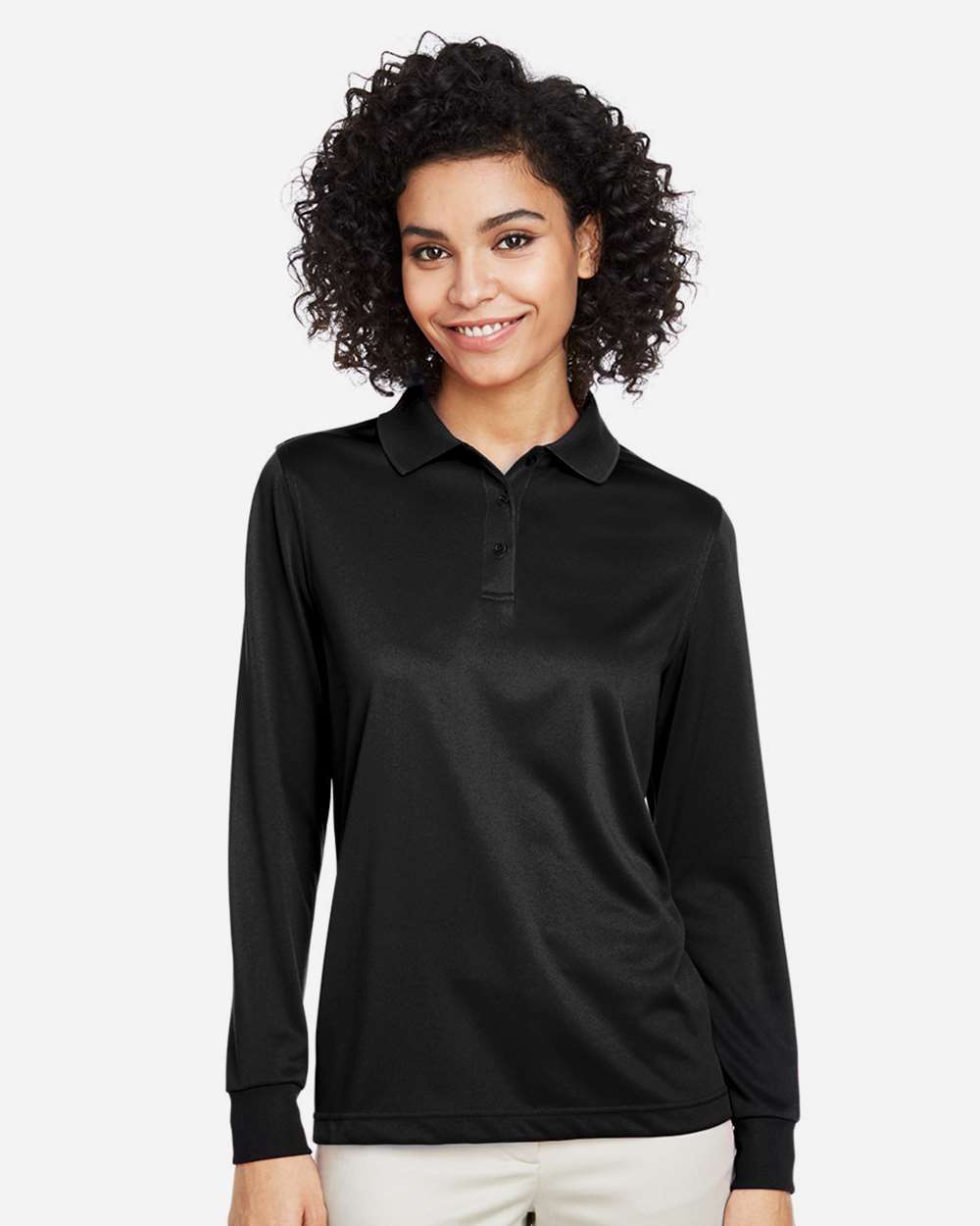 Harriton M348LW Women’s Advantage Snag Protection Plus IL Long Sleeve Polo — Black