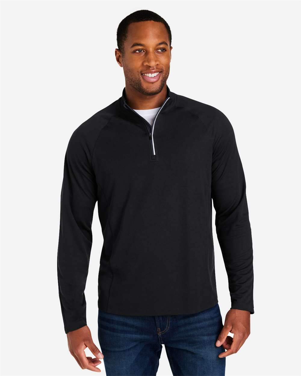 CORE365 CE418 Men’s Origin Performance Pique Quarter-Zip Pullover — Black/ Carbon
