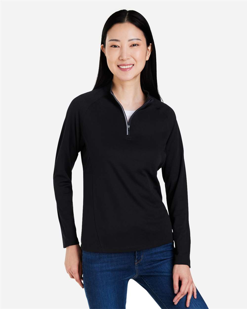 CORE365 CE418W Women’s Origin Performance Pique Quarter-Zip Pullover — Black/ Carbon