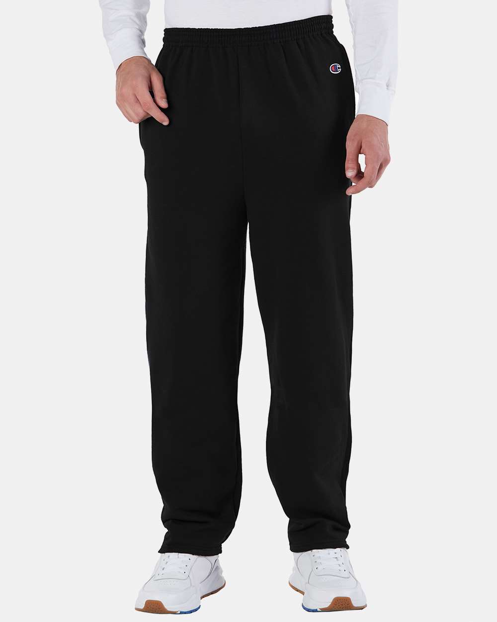 Champion P800 Unisex Powerblend® Open-Bottom Sweatpants with Pockets — Black