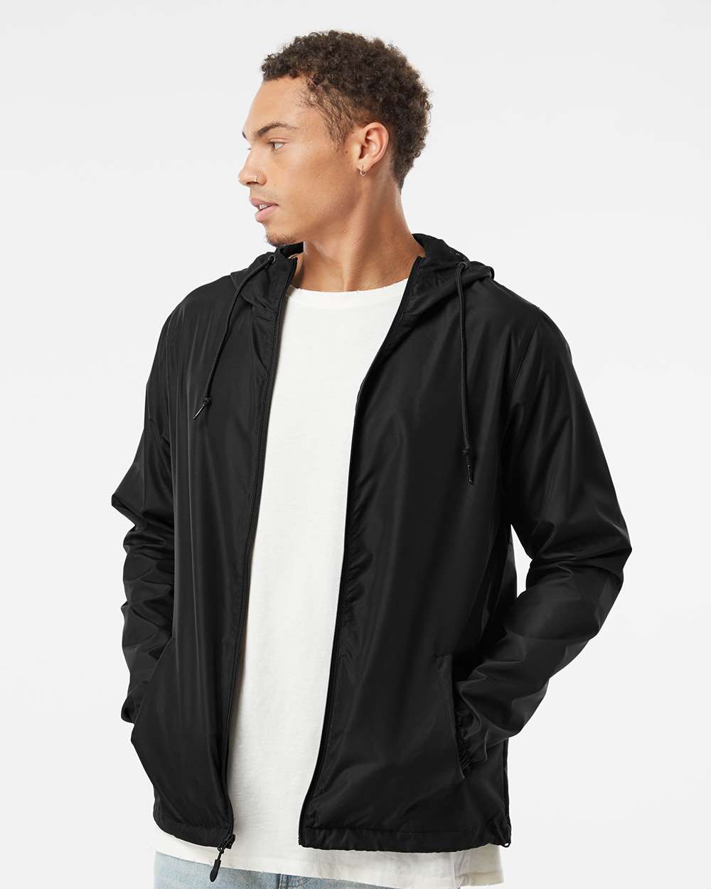 Independent Trading Co. EXP54LWZ Men’s Lightweight Windbreaker Full-Zip Jacket — Black
