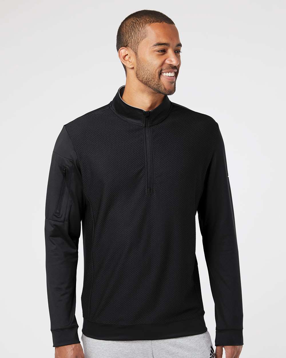 Adidas A295 Men’s Textured Quarter-Zip Pullover — Black