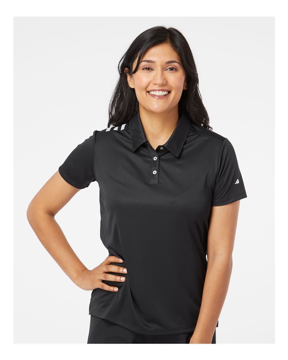 Adidas A325 Women’s 3-Stripes Shoulder Polo — Black/ White