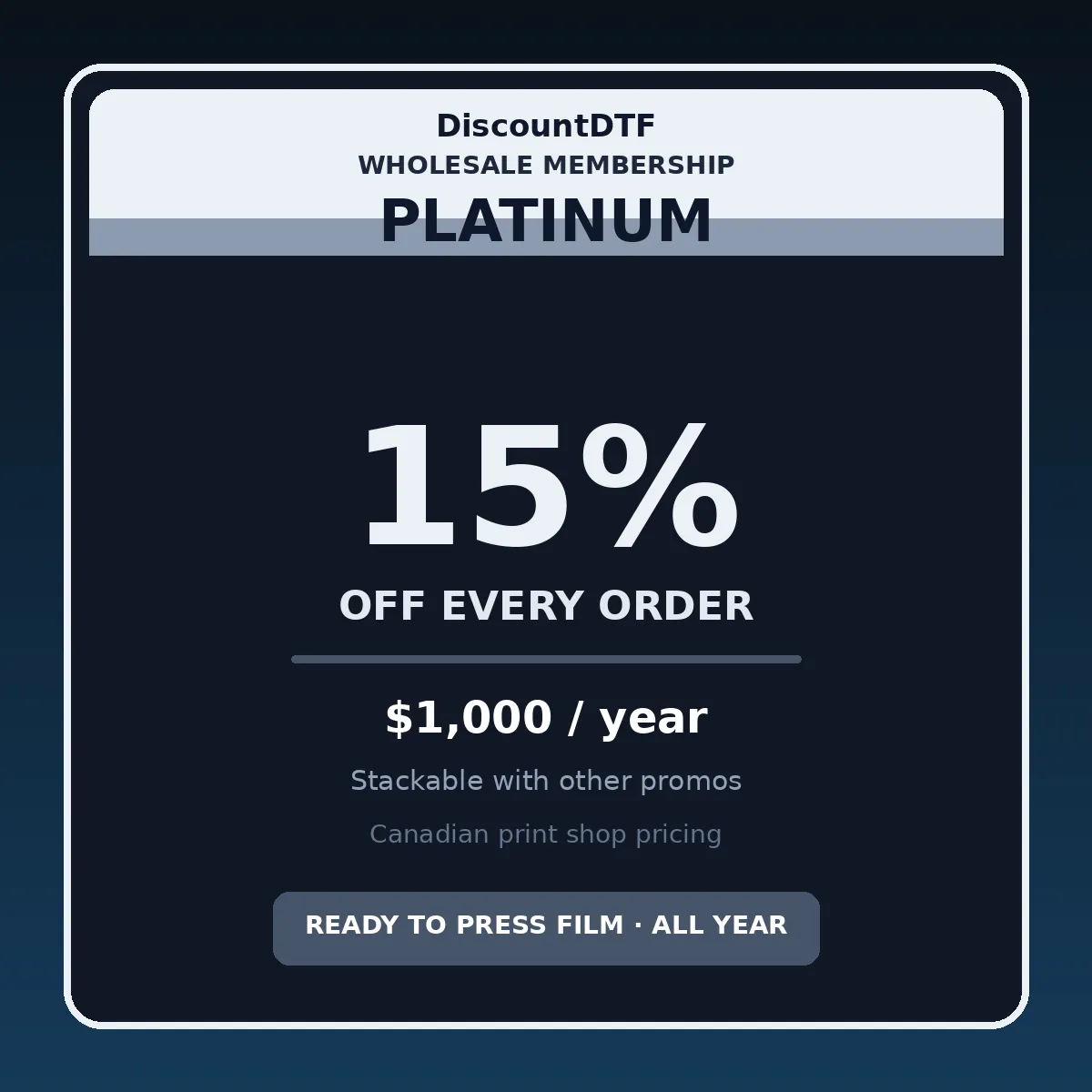 Platinum Membership — 15% off every order