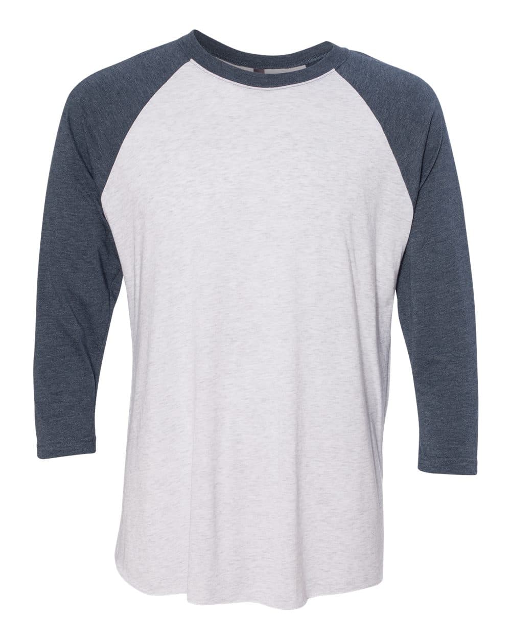 Next Level 6051 Unisex Triblend Three-Quarter Raglan T-Shirt — Indigo Sleeves/ Heather White Body