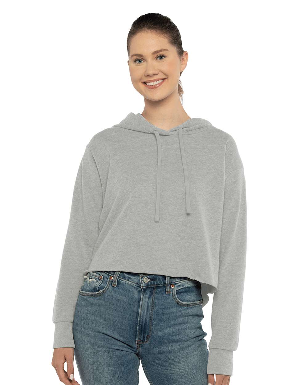 Next Level 9384 Women’s Laguna Sueded Raw Edge Crop Hoodie Sweatshirt — Heather Grey