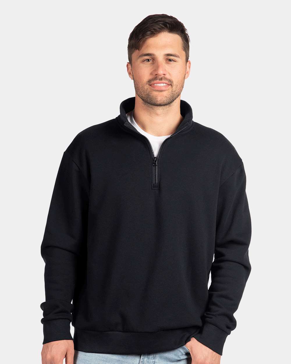 Next Level 9643 Unisex Fleece Quarter-Zip Pullover — Black