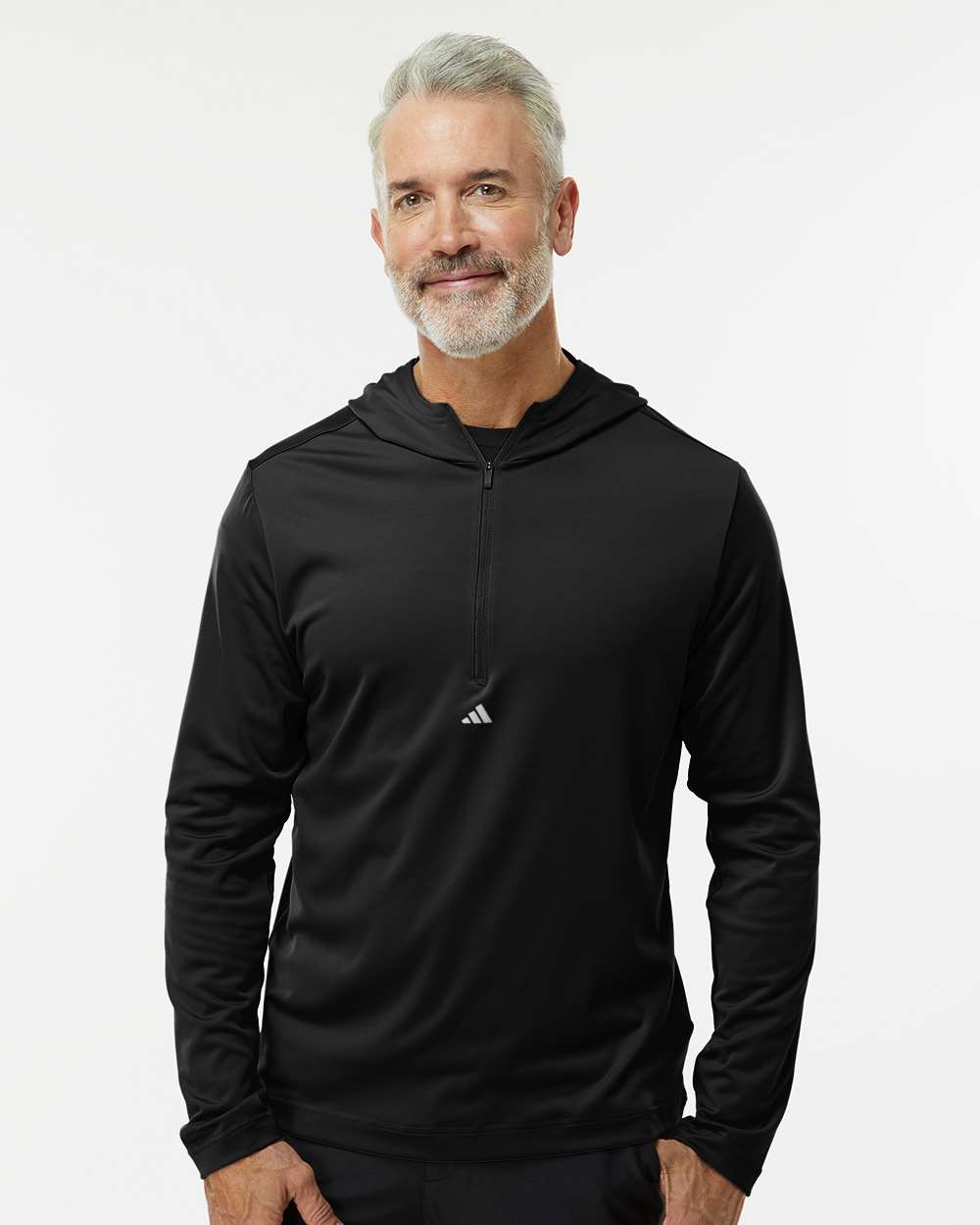 Adidas A596 Men’s Lightweight Quarter-Zip Hooded Pullover — Black