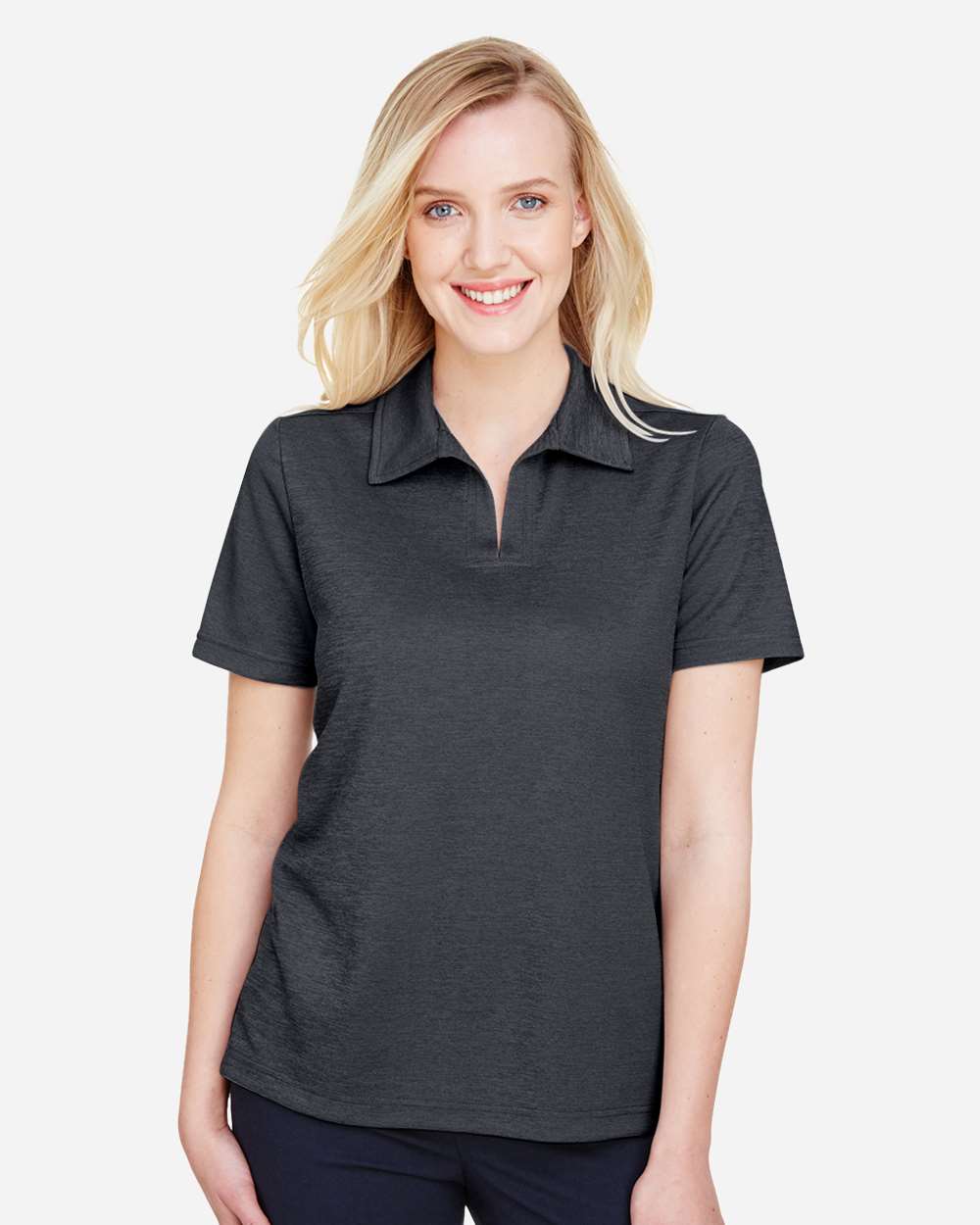 Devon & Jones DG22W Women’s CrownLux Performance® Address Melange Polo — Black Melange