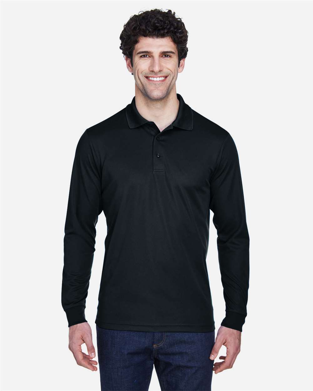 CORE365 88192 Men’s Pinnacle Performance Long Sleeve Piqué Polo — Black