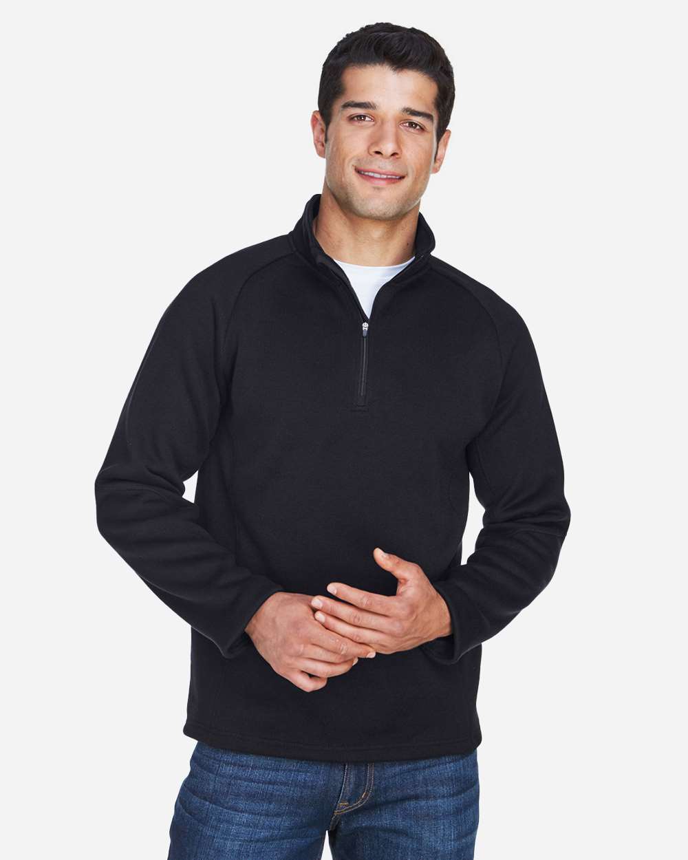 Devon & Jones DG792 Unisex Bristol Sweater Fleece Quarter-Zip Pullover — Black