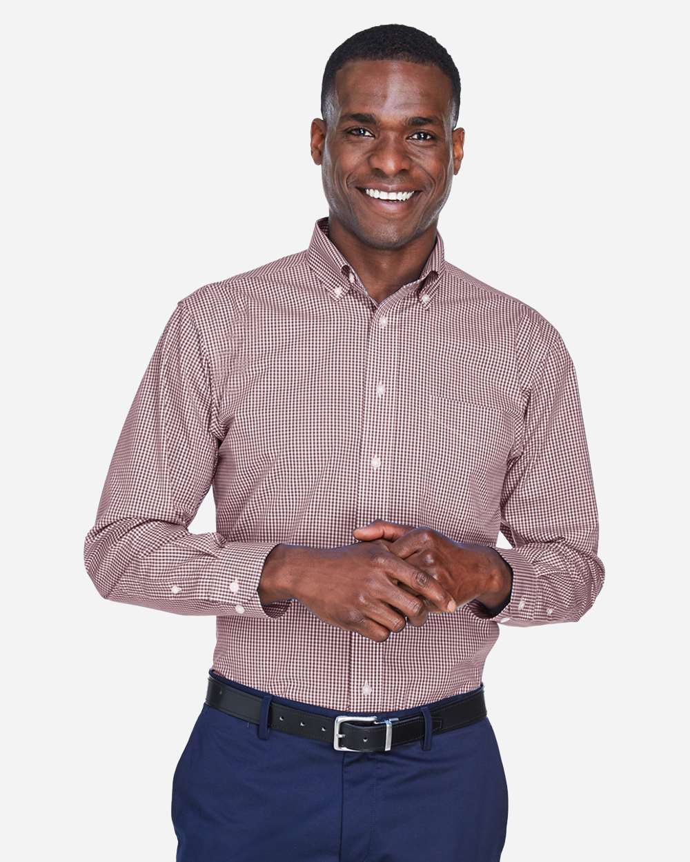 Devon & Jones D640 Men’s Crown Collection® Gingham Check Woven Dress Shirt — Burgundy