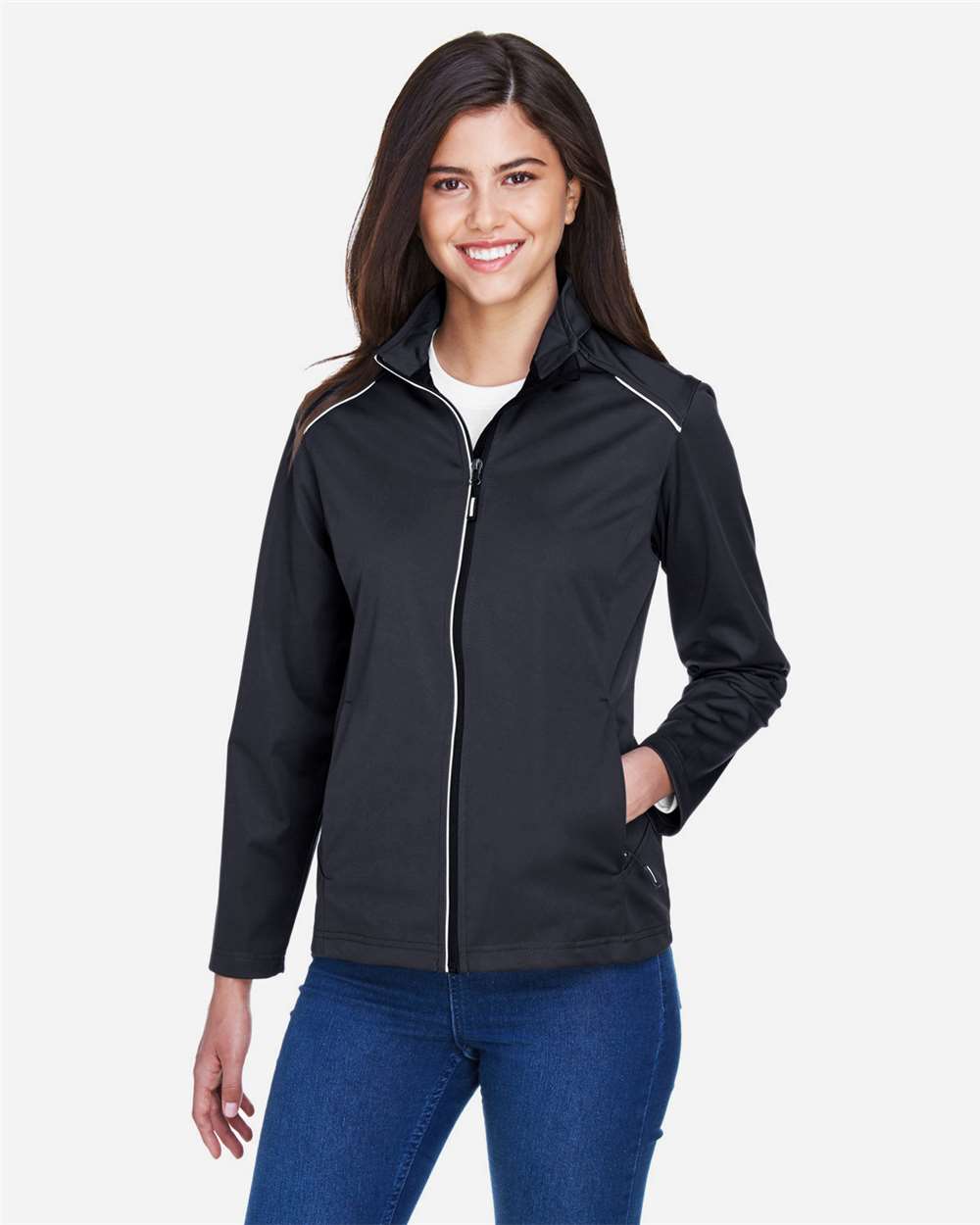 CORE365 CE708W Women’s Techno Lite Three-Layer Knit Tech-Shell — Black