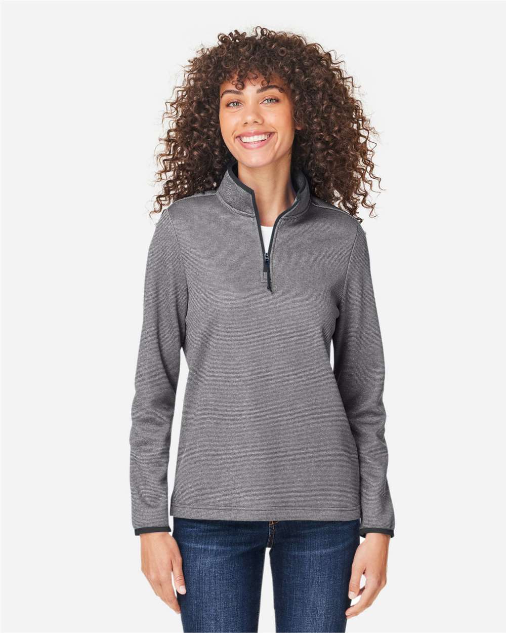 CORE365 CE73W Women’s Venture Heathered Stripe Quarter-Zip Pullover — Black/ White