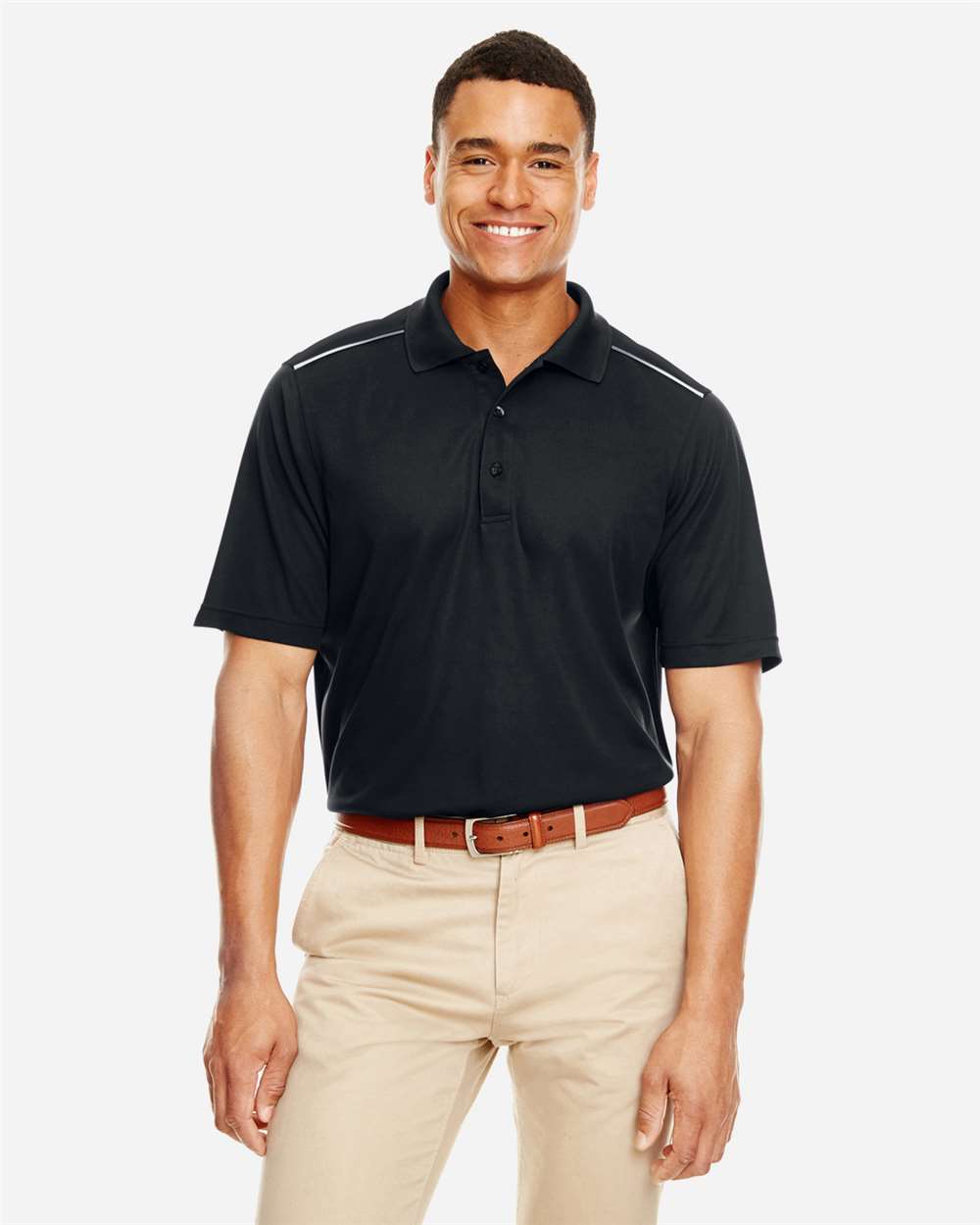 CORE365 88181R Men’s Radiant Performance Piqué Polo with Reflective Piping — Black