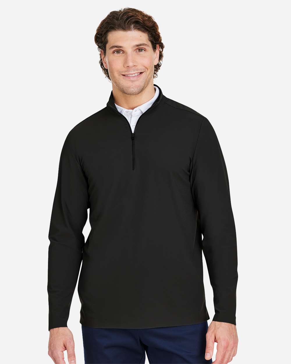 Devon & Jones DG410 Men’s CrownLux Performance® Windsor Welded Quarter-Zip Pullover — Black