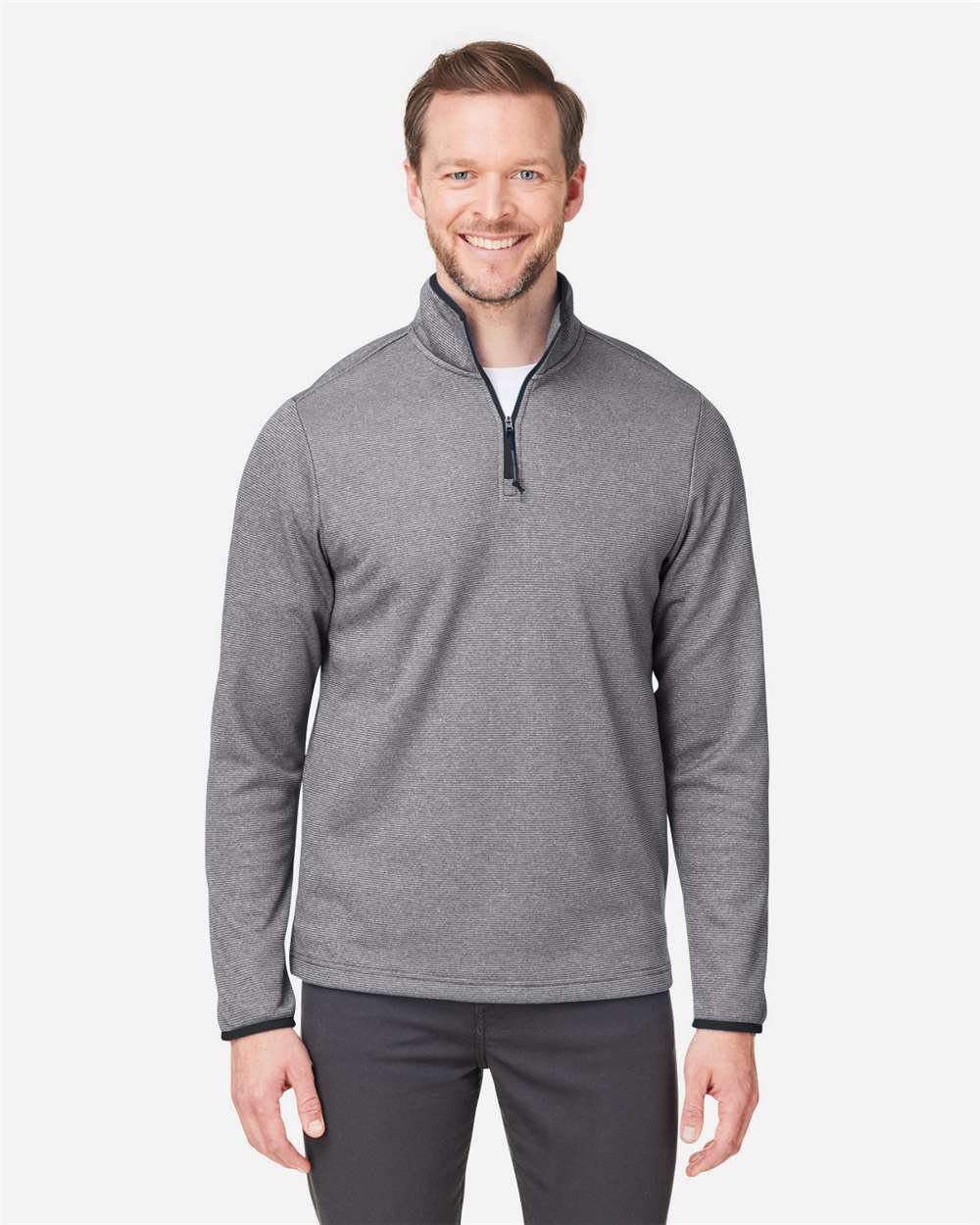 CORE365 CE73 Men’s Venture Heathered Stripe Quarter-Zip Pullover — Black/ White
