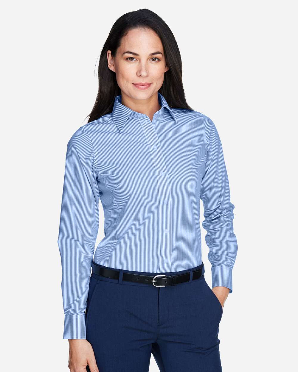 Devon & Jones D645W Women’s Crown Collection® Banker Stripe Woven Dress Shirt — French Blue