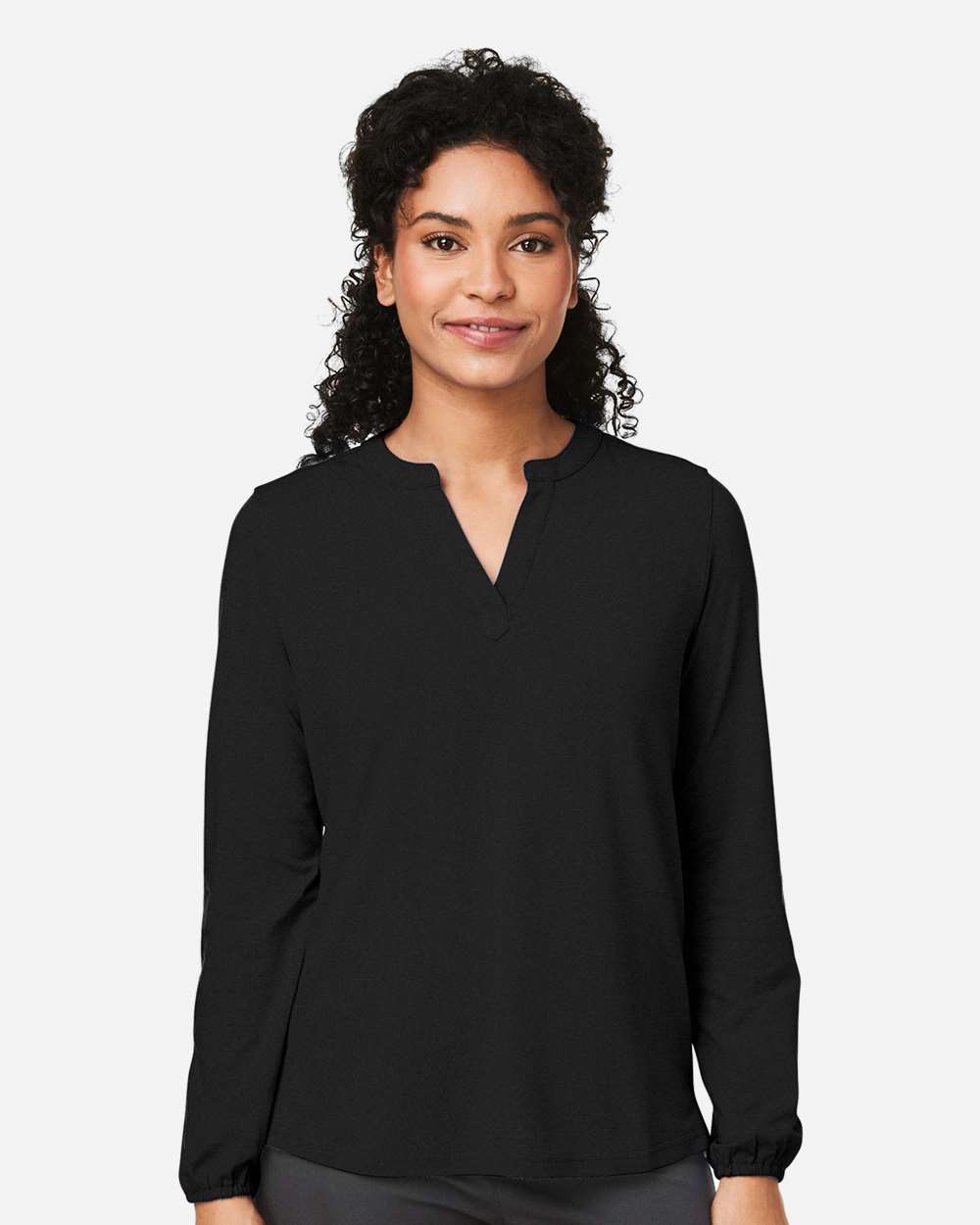 Devon & Jones DP122W Women’s Raleigh Half-Placket Knit Top — Black