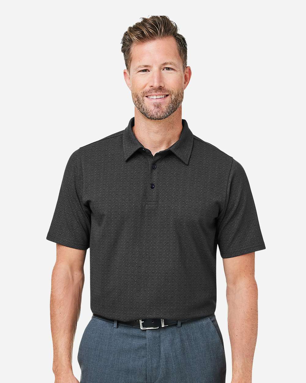 Devon & Jones DG101 Men’s Crownlux Performance® Geo Polo — Black/ Graphite