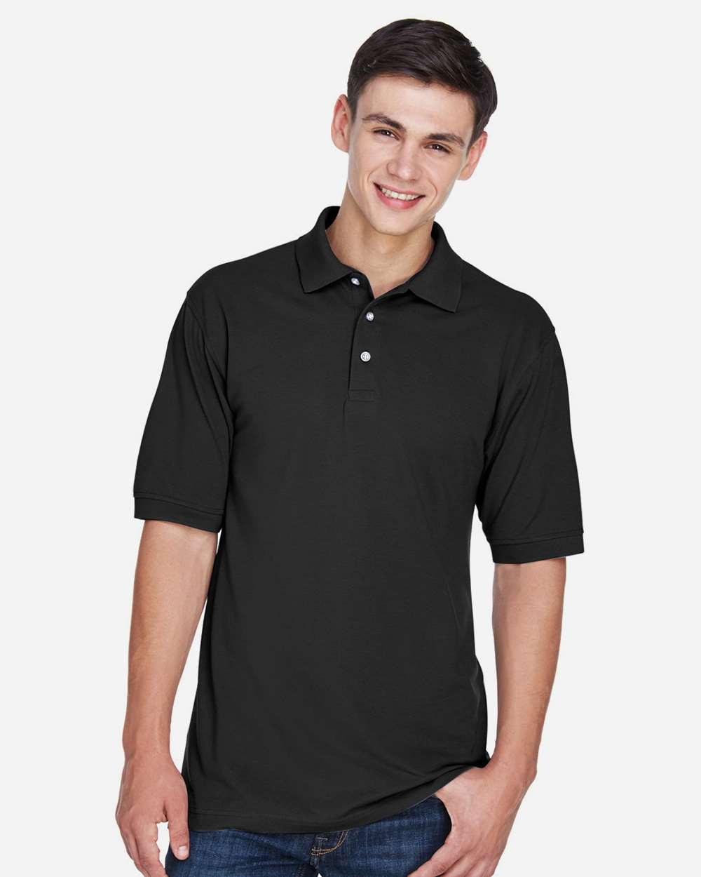 Harriton M265 Men’s Easy Blend™ Polo — Black