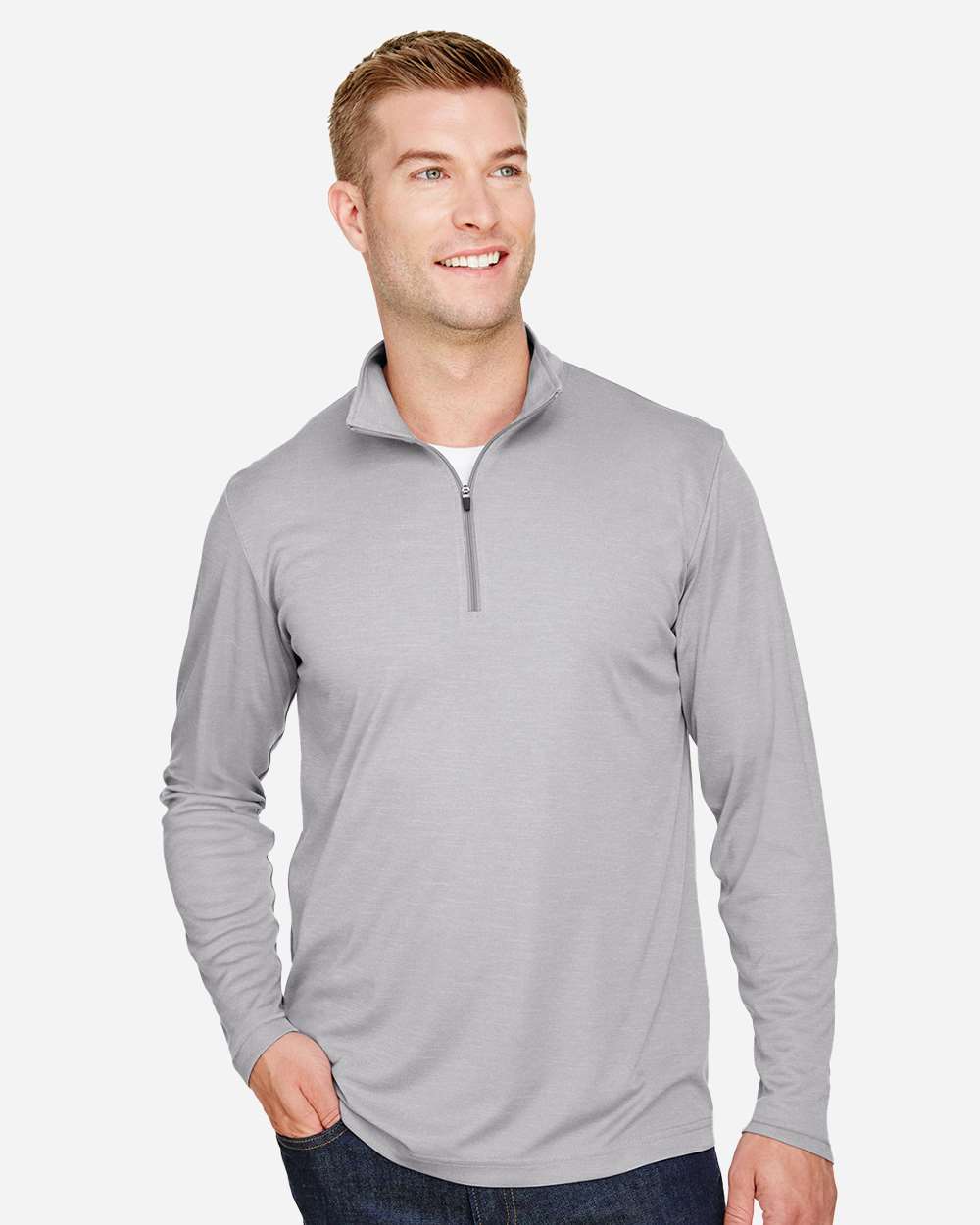 Team 365 TT31H Men’s Zone Sonic Heather Performance Quarter-Zip Pullover — Athletic Heather