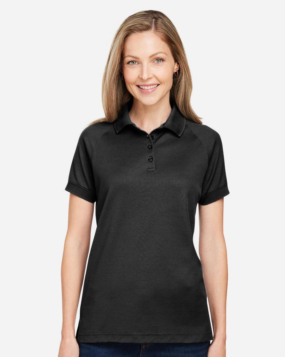 Harriton M208W Women’s Charge Snag and Soil Protect Polo — Black
