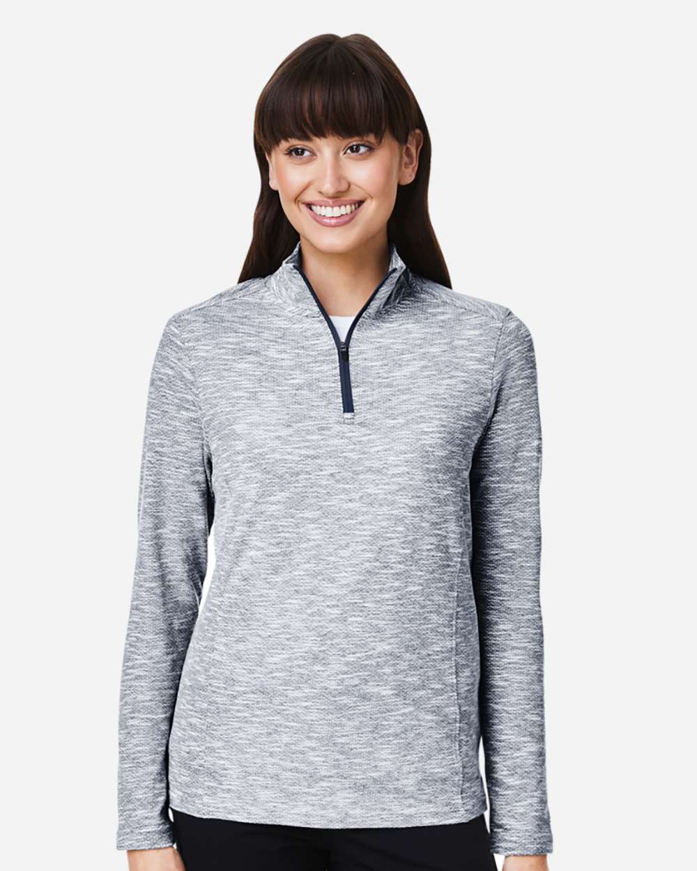 North End NE415W Women’s Eclipse Jacquard Quarter-Zip Pullover — Black Heather