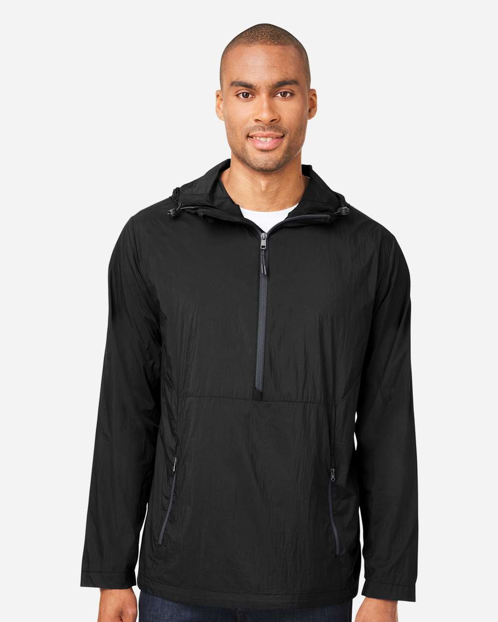 North End NE810 Men’s Aura Lightweight Packable Anorak — Black/ Carbon