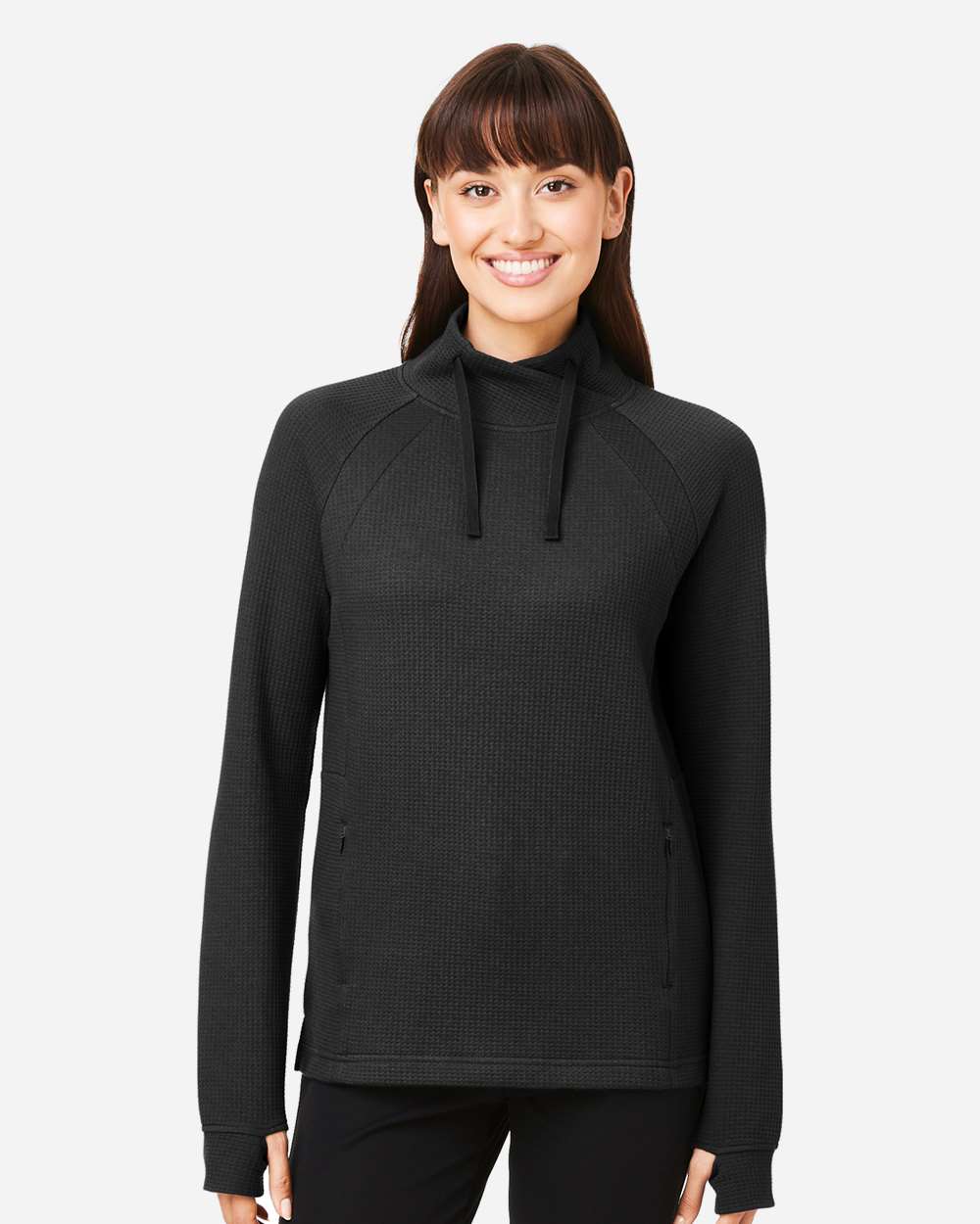 North End NE200W Women’s Rhythm Waffle Cross-Neck Pullover — Black