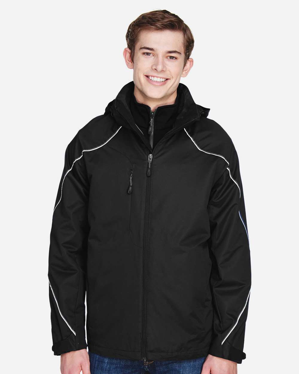 North End 88196 Men’s Angle 3-In-1 Jacket with Bonded Fleece Liner — Black