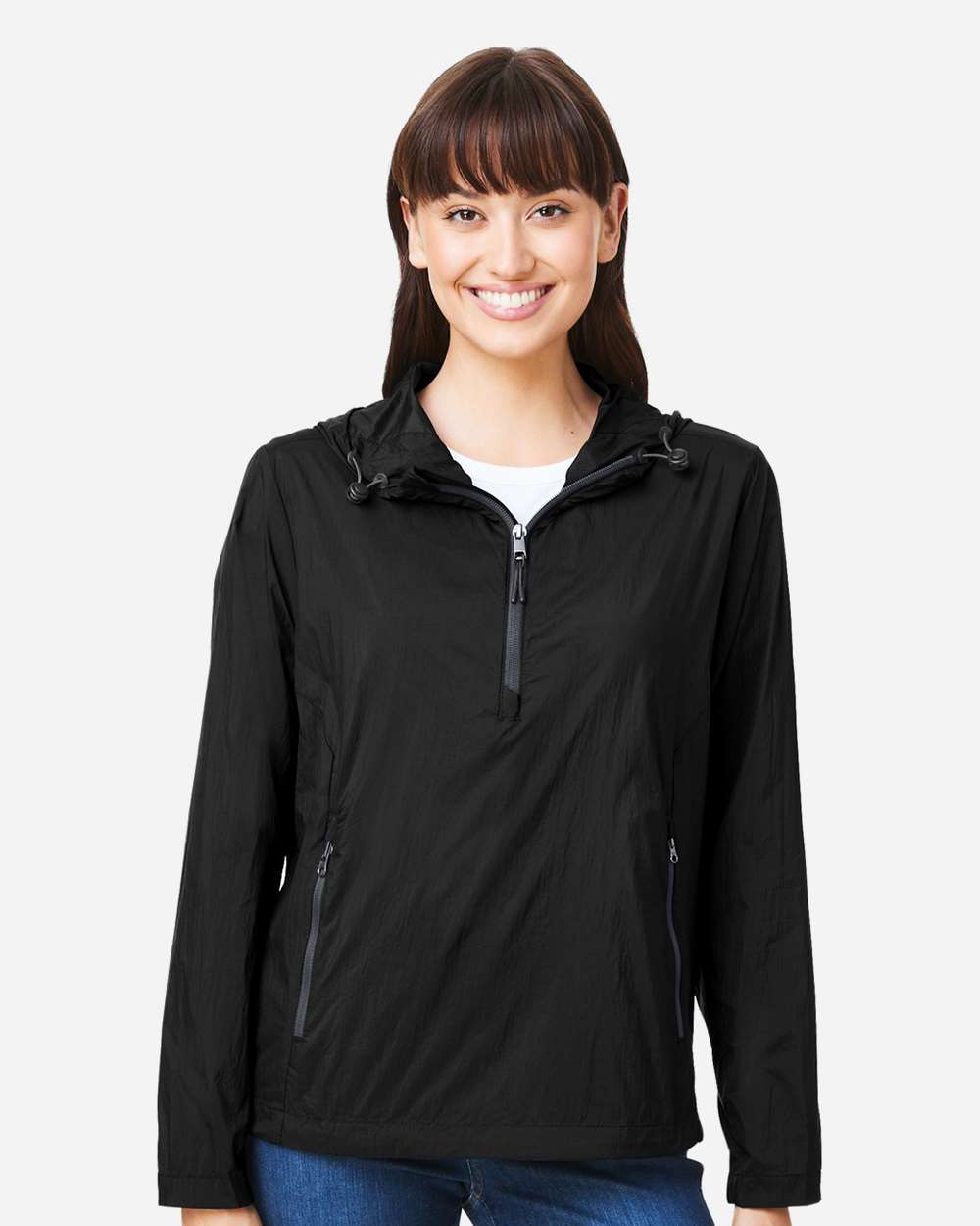 North End NE810W Women’s Aura Lightweight Packable Anorak — Black/ Carbon