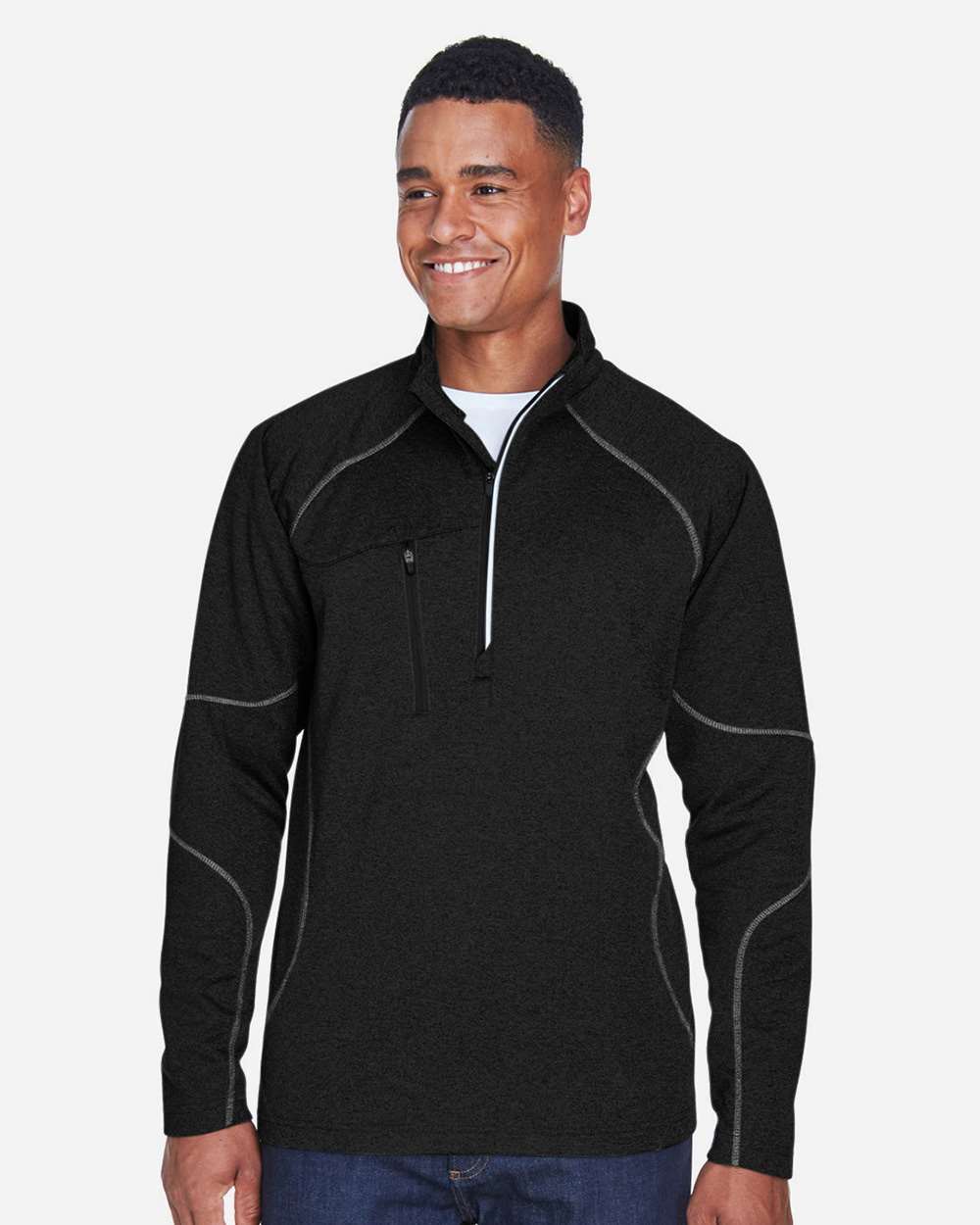 North End 88175 Men’s Catalyst Performance Fleece Quarter-Zip Pullover — Black