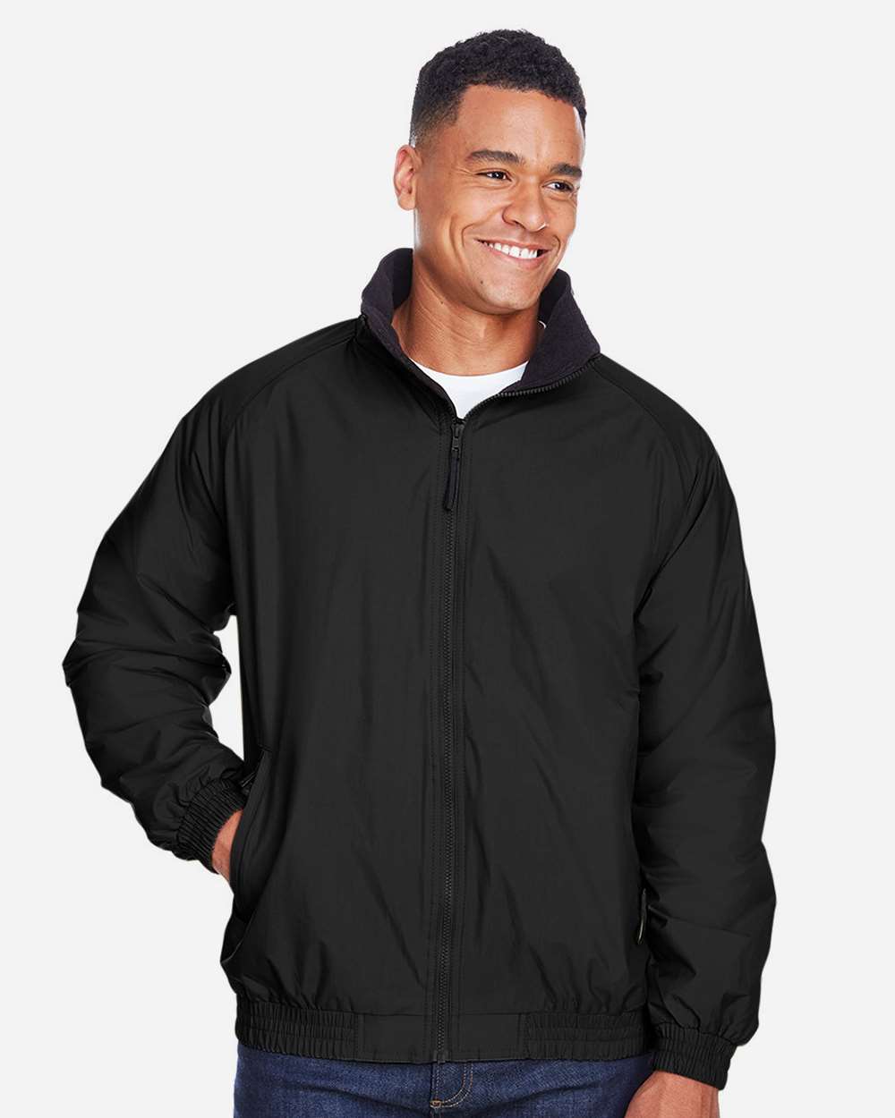 Harriton M740 Unisex Fleece Lined Nylon Jacket — Black/ Black
